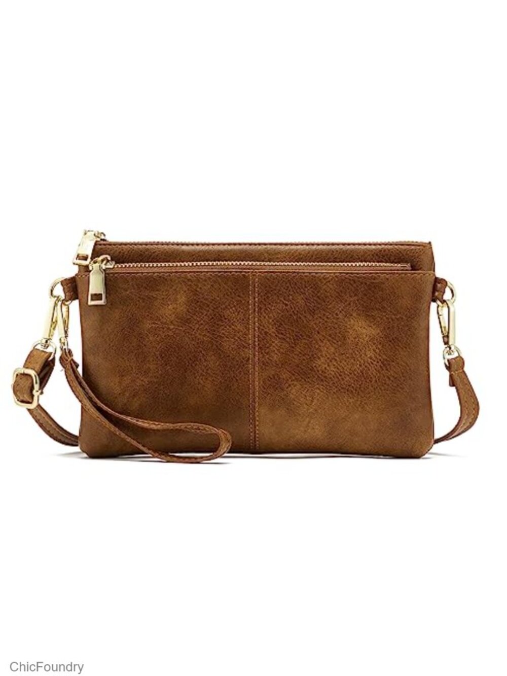 Triple Zip Small Crossbody Bag Vegan Leather Wristlet Clutch Adjustable Shoulder